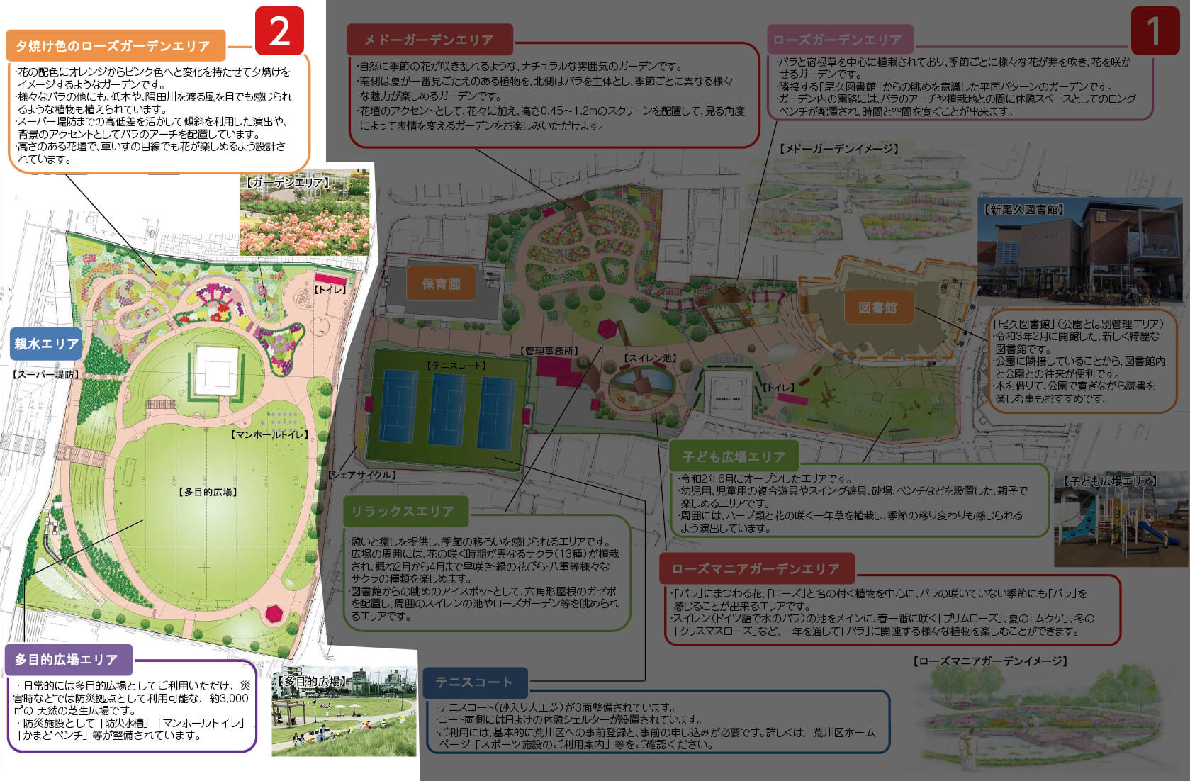 ローラーすべり台＋多目的広場＋親水エリアなど